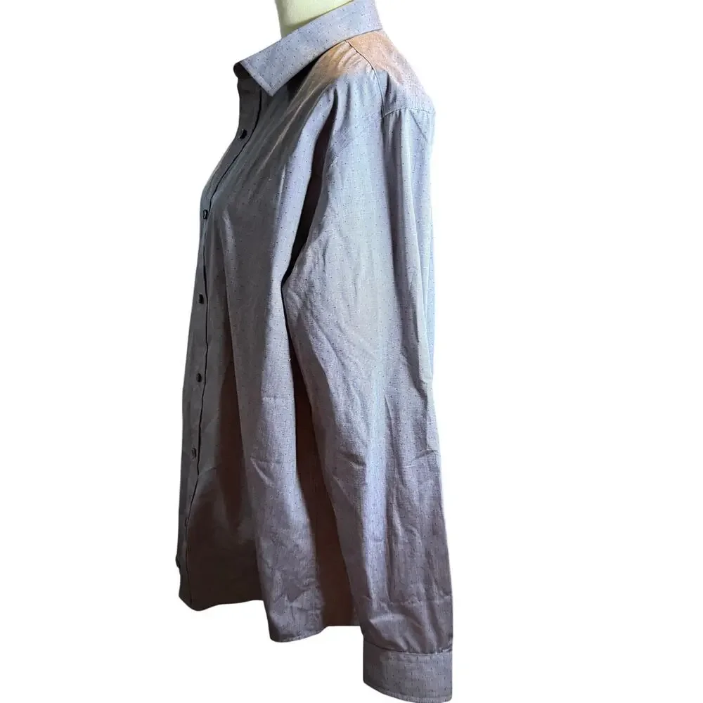 Banana Republic Non-Iron Slim Fit Dress Shirt, Gray Micro Dot, Men's Large